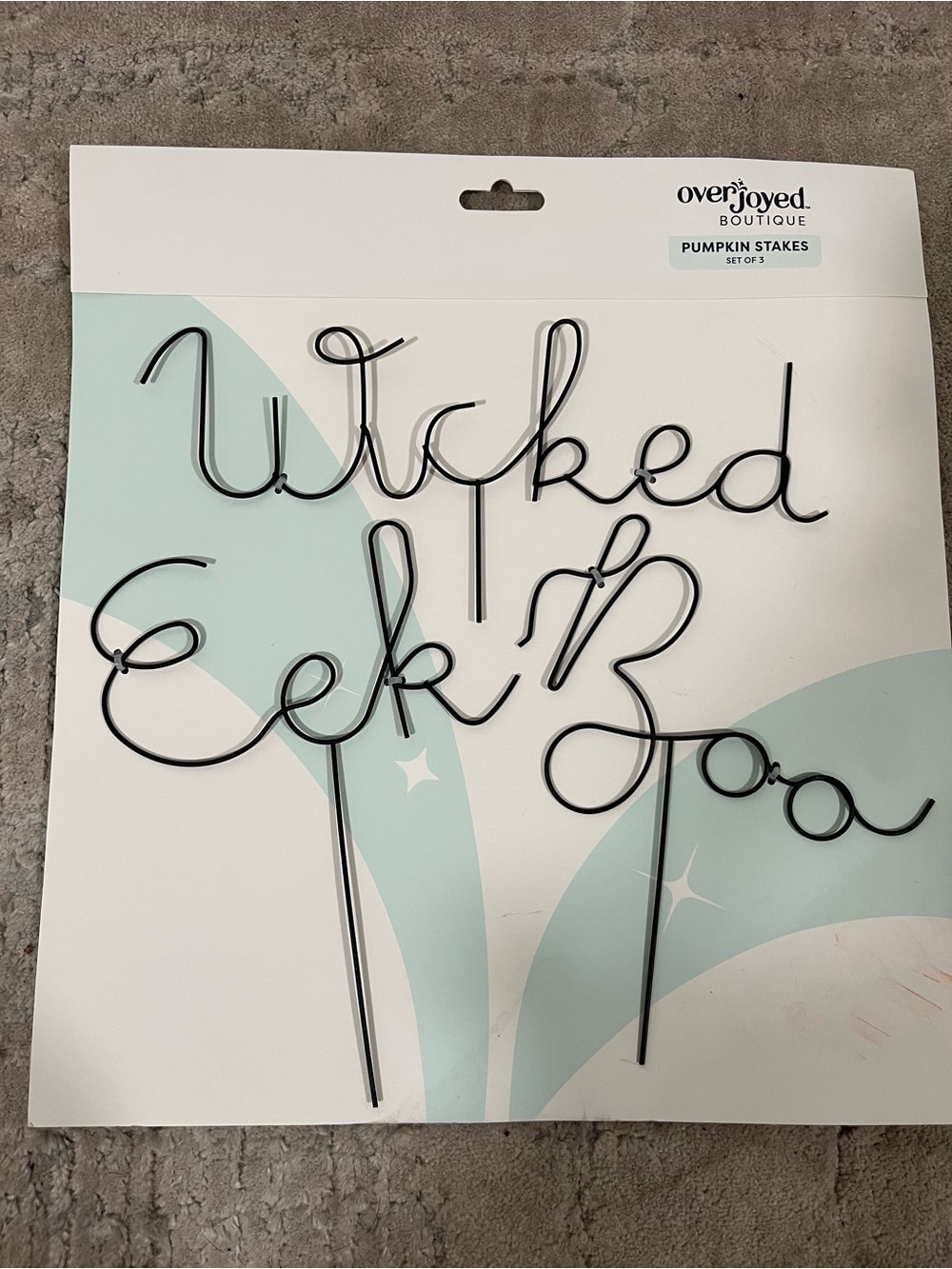 Black "Wicked Geeky Boo" Pumpkin Stakes - Set of 3 With Decorative 3D Spiders